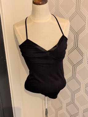 Black Satin-Trim Spaghetti Strap Camisole